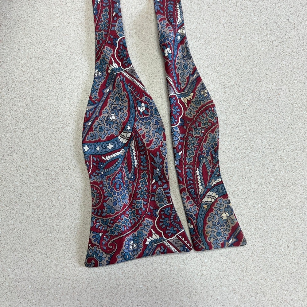 Burgundy Vintage Blue Paisley Bow Tie Cravat 3in x 17in Formal Fashion Accessory
